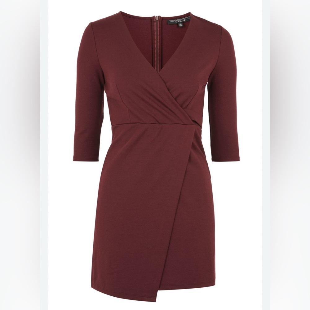 2/$40 🔥 TopShop faux-wrap mini dress, ponte, mulberry red, size 6